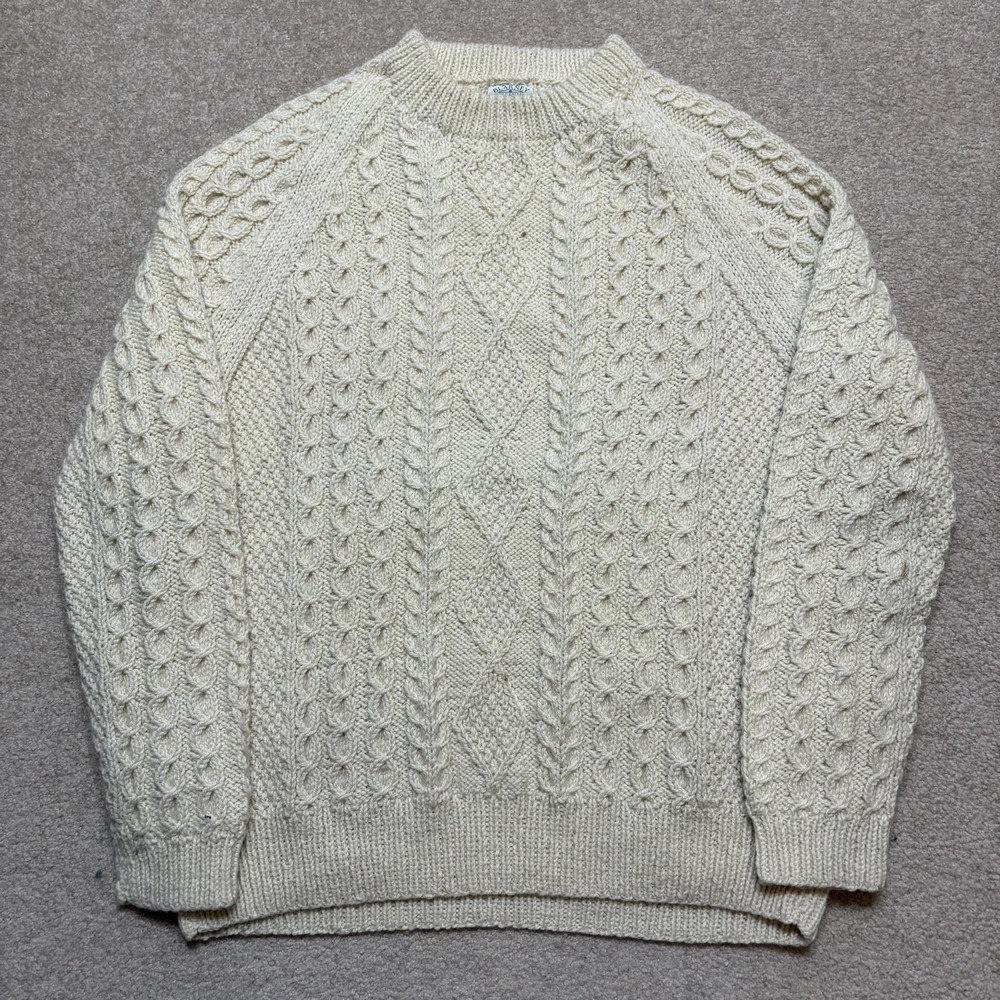 Blarney Woollen Mills Sweater Mens Medium Wool Cable Knit Fisherman Aran Ireland